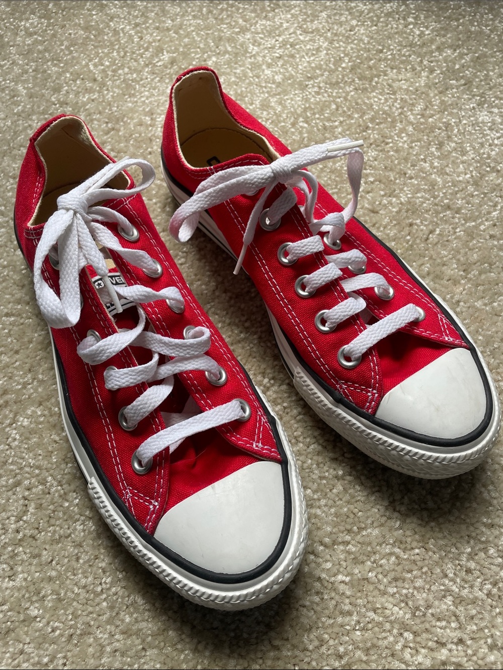 Converse Red Low-Top Kids Canvas Sneakers with White Laces